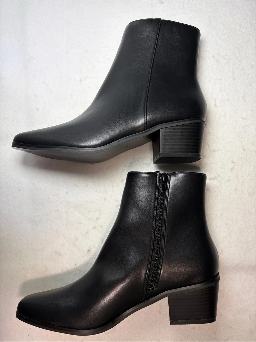 NWOB Lulus sz 8.5 Rayaa Black Leather Ankle Boots 2” Block Heel square toe new